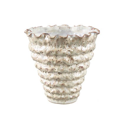 PTMD Nianh Cream Ceramic Pot Irregular Ribbed Round L Beige