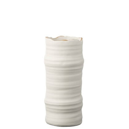 J-Line vaas Lijnen - porselein - |goud - 26.5 cm hoog Wit
