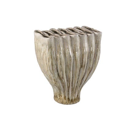 PTMD Trish Cream Ceramic Oval Shaped Vase Divided Top L Crème