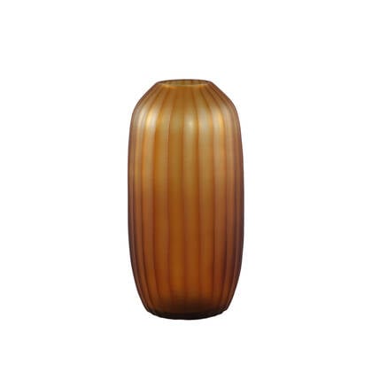 PTMD Lavanya Brown Carved Glass Round Vase Ribbed High Bruin