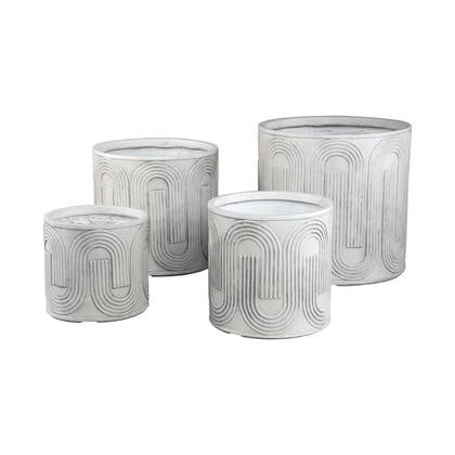 PTMD Zakerie White Round Magnesium Pot Wavy Pattern SV4 Wit