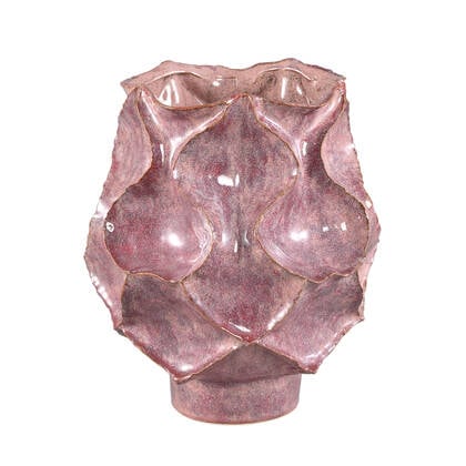 PTMD Cu Pink Ceramic Pot Irregular Dented On Foot L Roze