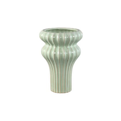 PTMD Glenna Mint Ceramic Round Ribbed Pot W Bulbs M Groen