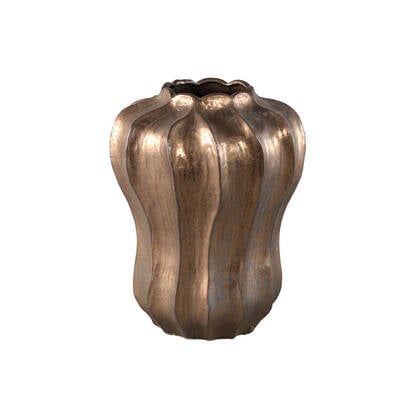PTMD Hamish Bronze Ceramic Round Wavy Shaped Vase L Brons