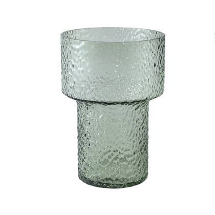 PTMD Blane Green Dotted Glass Vase Round Wide Border L Groen