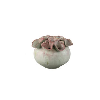 PTMD Jullia Green Ceramic Vase Flower Shaped Holes S Groen