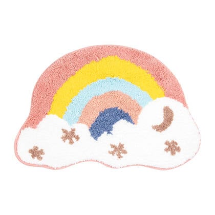 Clayre & Eef Badmat 60x40x1 cm Meerkleurig Polyester Regenboog Wit