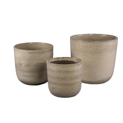 PTMD Rosanne Cream Glazed Round Ceramic Pot Ribbed SV3 Beige