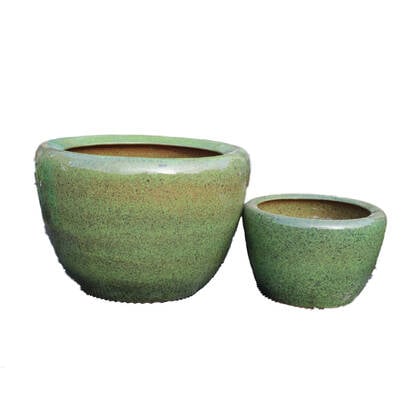 PTMD Madaline Green Glazed Round Ceramic Pot SV2 Groen