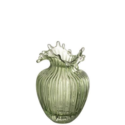 J-Line vaas Bloem Lijnen - glas - kaki - small - 21 cm hoog Groen