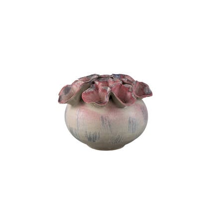 PTMD Jullia Lilac Ceramic Vase Flower Shaped Holes S Grijs