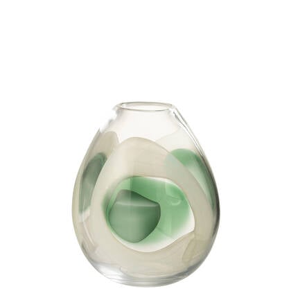 J-Line vaas Livy - glas - groen|wit|transparant - medium - Ø 20.5 cm Multicolor