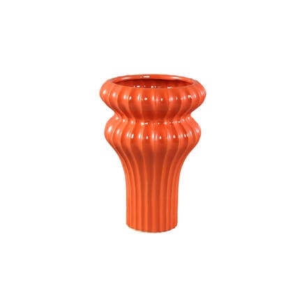 PTMD Glenna Orange Ceramic Round Ribbed Pot W Bulbs M Oranje