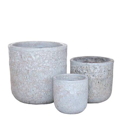 PTMD Matija White Round Ceramic Pot Rough Finish SV3 Wit