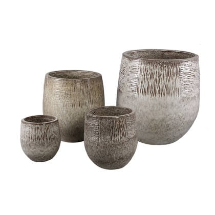 PTMD Donnie Beige Round Ceramic Pot Stripped Border SV4