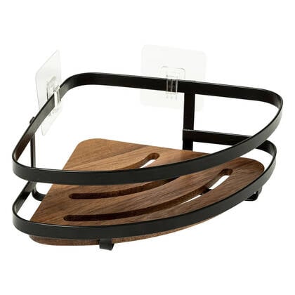 5Five Badkamer douche rekje - metaal|hout - zuignap - 20x20x7 cm
