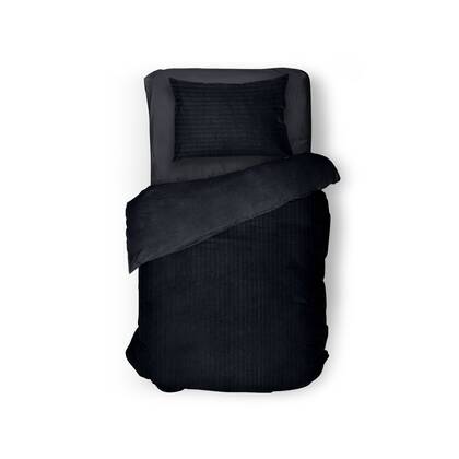 Eleganzzz Dekbedovertrek Teddy Rib Fleece - black Zwart