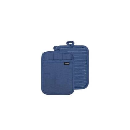 Ladelle - Pannenlappen, Set van 2, Katoen, Polyester, Siliconen, Blauw