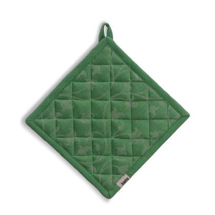 Kela - Pannenlap, Set van 4 Stuks, Katoen, Groen met Bloemen, 20 x 20