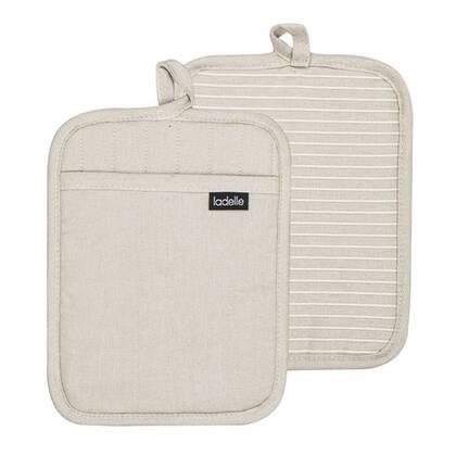 Ladelle - Pannenlappen, Set van 2, Katoen, Polyester, Siliconen, Grijs Beige