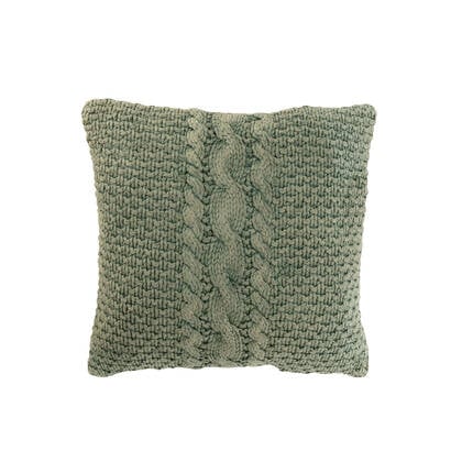 J-line - Kussen Gebreid+vlecht Katoen Gewassen Groen - 50x50x12cm