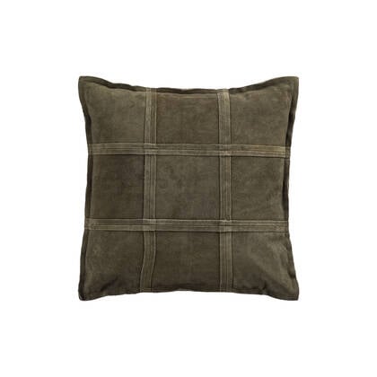PTMD Cobie Green Suede Leather Cushion Square S Groen