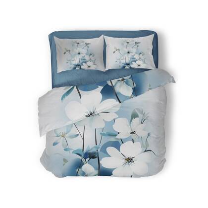 Eleganzzz Dekbedovertrek Micropercal Field of Blooms - blue Blauw