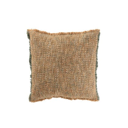 J-line - Kussen Gerafelde Randen Polyester Multicolor - 45x45x12cm Bruin
