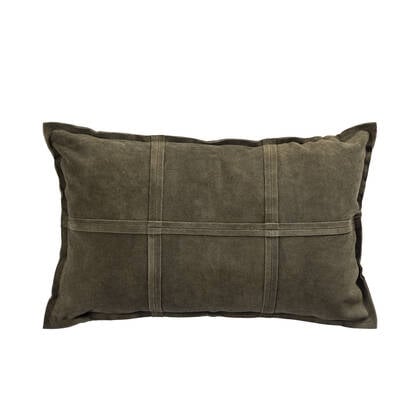 PTMD Cobie Green Suede Leather Cushion Rectangle Groen