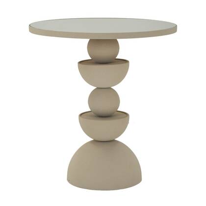 Crèmekleurige metalen salontafel en spiegel cm ø 45x49,5 Beige