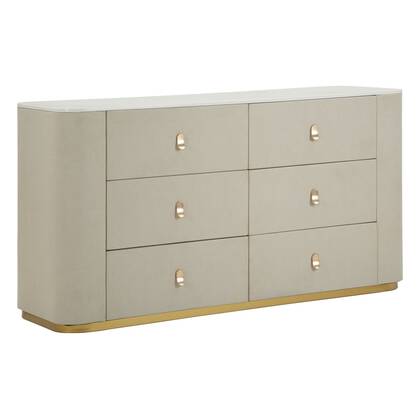 Kast in stof en goudkleurig metaal, 140x45x76 cm Beige