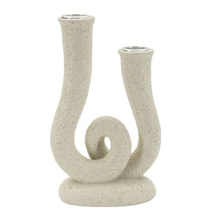 Crèmekleurige metalen kaarsenhouder 12x7x20 cm Beige