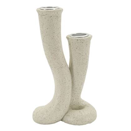 Crèmekleurige metalen kaarsenhouder cm 10x6,5x17,5 Beige