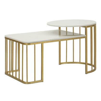 Salontafel in kleurig metaal en marmer cm 90x50x50 Goud