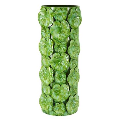 Groene metalen vaas cm 18x17,5x46 Wit