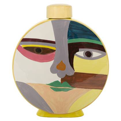 Veelkleurige keramische vaas met deksel 28x9x33 cm