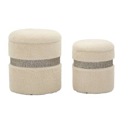 Set van 2 opbergpoefs crème cm ø 40x47-32x38 Wit