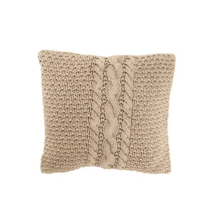 J-line - Kussen Gebreid+vlecht Katoen Gewassen Beige - 50x50x12cm
