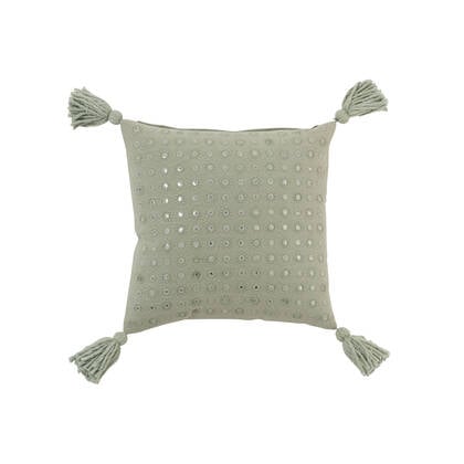 J-line - Kussen Kwast Vierkant Katoen Munt - 45x45x11cm Groen