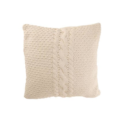 J-line - Kussen Gebreid+vlecht Katoen Wit - 50x50x12cm