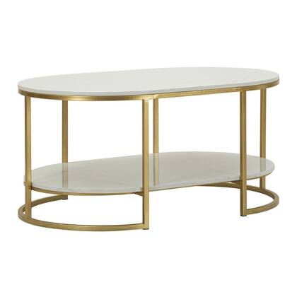 Salontafel in kleurig metaal en marmer cm 90x60x45 Goud