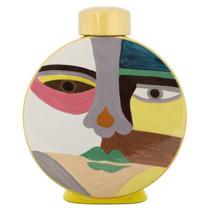 Veelkleurige keramische vaas met deksel 23x9x28 cm