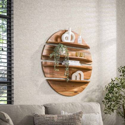 Davidi Design Sun Ronde Wandschap Neemhout 4-Delig Crème