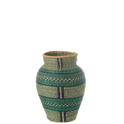 J-Line vaas Cécile Strepen - zeegras - azuur|donker - 48 cm hoog Blauw