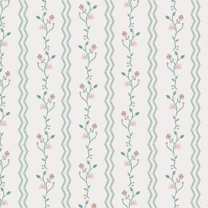 Laura Ashley Blencow Stripe Behang - Bloemen - 10mx52cm - Blauw