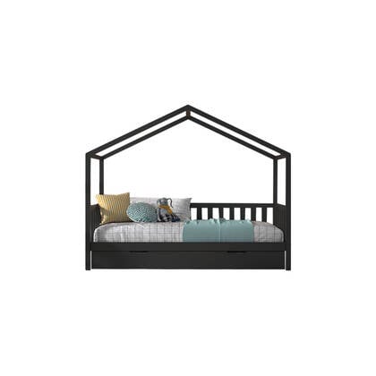 Vipack Dallas Huisbed met Hekje en Bedlade 90 x 200 cm - Antraciet