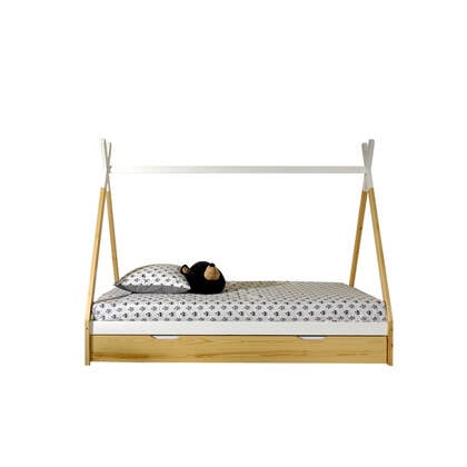 Vipack Tipi Eenpersoonsbed met Bedlade 90 x 200 cm - Naturel Wit Bruin, Wit