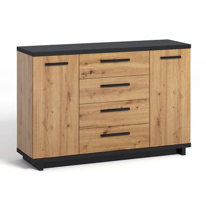 Meubella - Dressoir Incala - Eiken - Zwart - 135 cm Bruin, Zwart