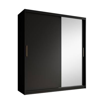 Meubella - Kledingkast Mandalin - Zwart - 180 cm - Met spiegel