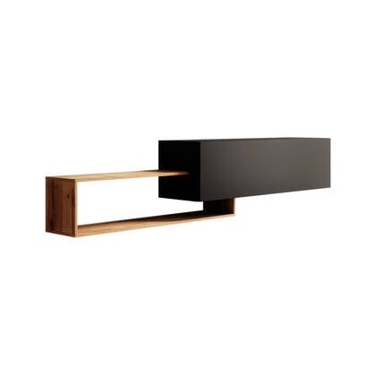 Meubella - TV-Meubel Valdix - Mat zwart - Eiken - 210 cm Bruin, Zwart
